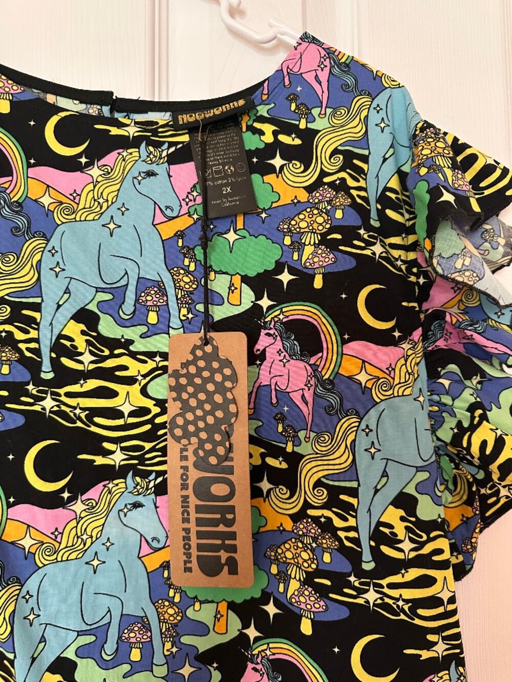 Nooworks Ruffle Top Unicorn Garden 2X New With Tags Cotton Poplin RARE - Picture 3 of 4